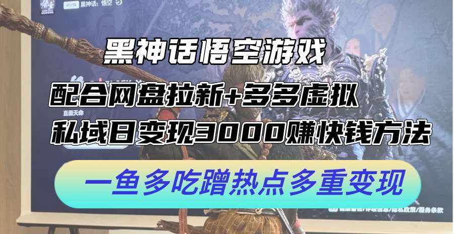 黑神话悟空游戏配合网盘拉新+多多虚拟+私域日变现3k+赚快钱方法，一鱼多吃蹭热点多重变现【揭秘】-泰戈创艺资源库