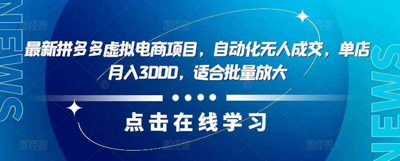 最新拼多多虚拟电商项目，自动化无人成交，单店月入3000，适合批量放大-泰戈创艺资源库