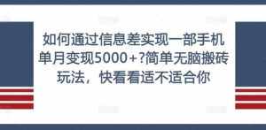 如何通过信息差实现一部手机单月变现5000+?简单无脑搬砖玩法,快看看适不适合你【揭秘】-泰戈创艺资源库