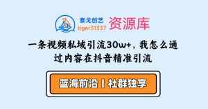 一条视频私域引流30w+，我怎么通过内容在抖音精准引流-泰戈创艺资源库
