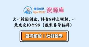 大一校园创业，组建团队，成立工作室，抖音9秒出一个视频，一天成交10个99（独家养号秘籍）-泰戈创艺资源库