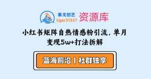 小红书矩阵自热情感粉引流，单月变现5w+打法拆解-泰戈创艺资源库