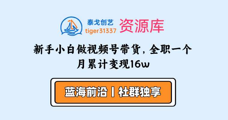 新手小白做视频号带货，全职一个月累计变现16w-泰戈创艺资源库