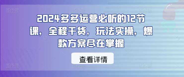 2024多多运营必听的12节课，全程干货，玩法实操，爆款方案尽在掌握-泰戈创艺资源库