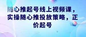 随心推起号线上视频课,实操随心推投放策略,正价起号-泰戈创艺资源库