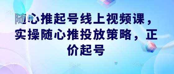 随心推起号线上视频课，实操随心推投放策略，正价起号-泰戈创艺资源库