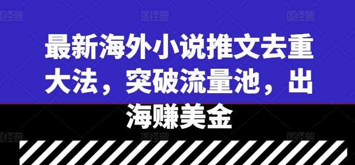 最新海外小说推文去重大法，突破流量池，出海赚美金-泰戈创艺资源库