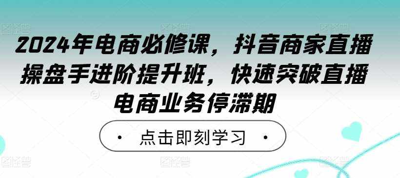 2024年电商必修课，抖音商家直播操盘手进阶提升班，快速突破直播电商业务停滞期-泰戈创艺资源库