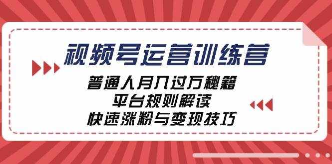 视频号运营训练营：普通人月入过万秘籍，平台规则解读，快速涨粉与变现-泰戈创艺资源库