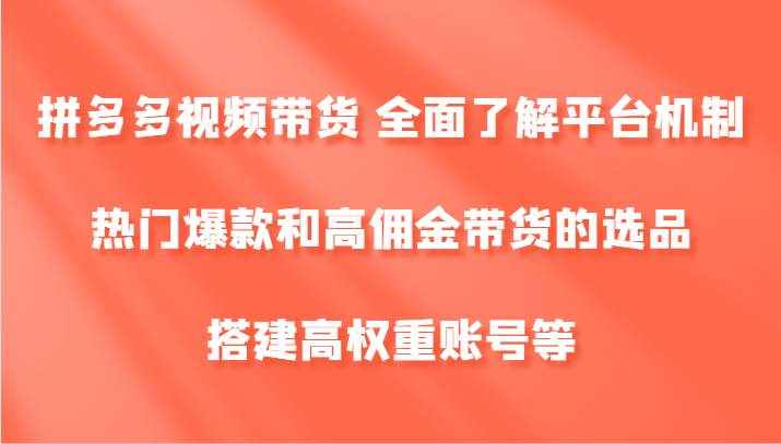 拼多多视频带货 全面了解平台机制、热门爆款和高佣金带货的选品，搭建高权重账号等-泰戈创艺资源库