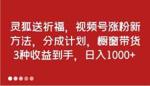灵狐送祈福,视频号涨粉新方法,分成计划,橱窗带货 3种收益到手,日入1000+-泰戈创艺资源库