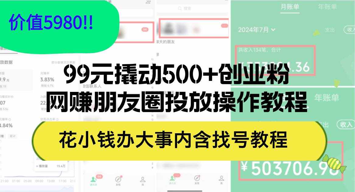 （12431期）99元撬动500+创业粉，网赚朋友圈投放操作教程价值5980！花小钱办大事内…-泰戈创艺资源库