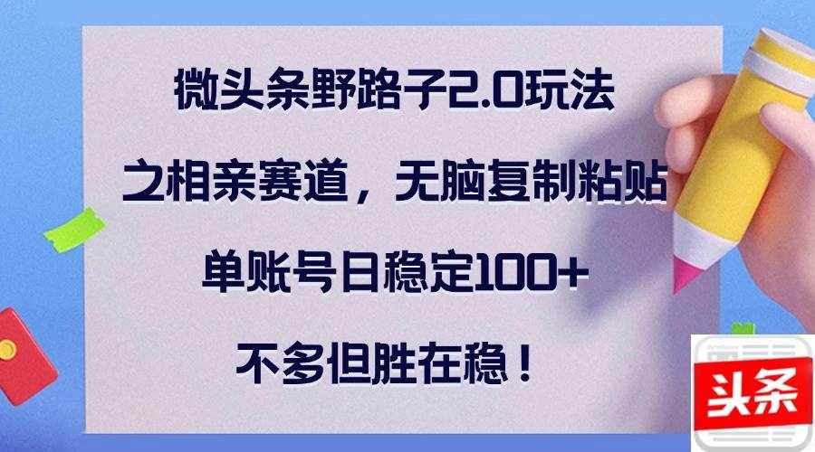 （12763期）微头条野路子2.0玩法之相亲赛道，无脑复制粘贴，单账号日稳定100+，不…-泰戈创艺资源库