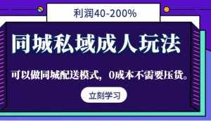 同城私域成人玩法,利润40-200%,可以做同城配送模式,0成本不需要压货。-泰戈创艺资源库