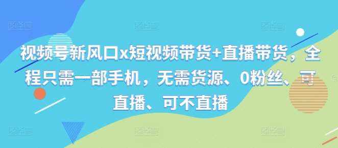 视频号新风口x短视频带货+直播带货，全程只需一部手机，无需货源、0粉丝、可直播、可不直播-泰戈创艺资源库