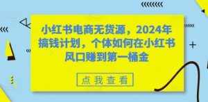 小红书电商无货源,2024年搞钱计划,个体如何在小红书风口赚到第一桶金-泰戈创艺资源库