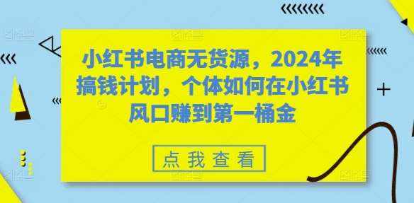 小红书电商无货源，2024年搞钱计划，个体如何在小红书风口赚到第一桶金-泰戈创艺资源库