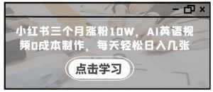 小红书三个月涨粉10W，AI英语视频0成本制作，每天轻松日入几张【揭秘】-泰戈创艺资源库