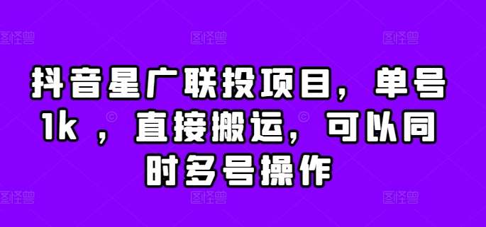 抖音星广联投项目，单号1k ，直接搬运，可以同时多号操作【揭秘】-泰戈创艺资源库