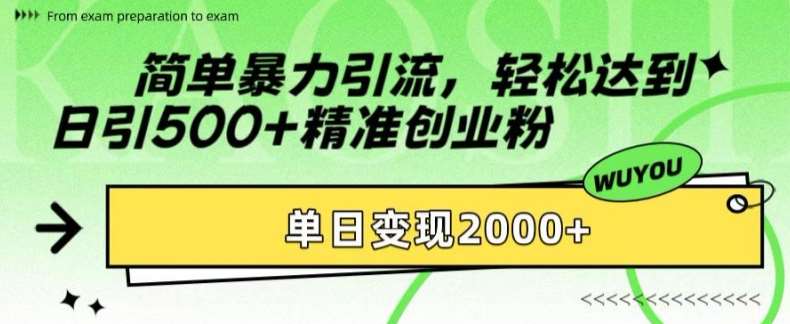 简单暴力引流，轻松达到日引500+精准创业粉，单日变现2k【揭秘】-泰戈创艺资源库