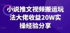 小说推文视频搬运玩法大佬收益20W实操经验分享-泰戈创艺资源库