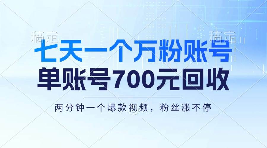 （13062期）七天一个万粉账号，新手小白秒上手，单账号回收700元，轻松月入三万＋-泰戈创艺资源库