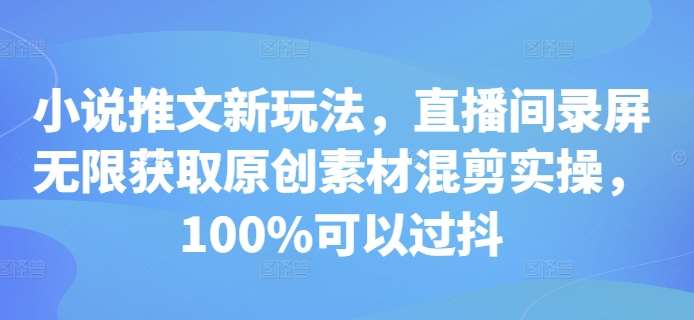小说推文新玩法，直播间录屏无限获取原创素材混剪实操，100%可以过抖-泰戈创艺资源库