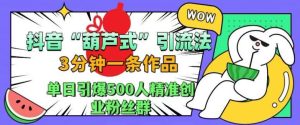 抖音葫芦式引流法，三分钟一条作品，单日引爆抖音500人精准创业粉丝群【揭秘】-泰戈创艺资源库