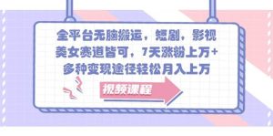 全平台无脑搬运，短剧，影视，美女赛道皆可，7天涨粉上万+，多种变现途径轻松月入上万-泰戈创艺资源库