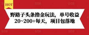 野路子头条撸金玩法，单号收益20~200+每天，项目包落地-泰戈创艺资源库