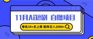 (13375期)11月ai短剧自撸,单机30+无上限,矩阵日入2000+,小白轻松上手-泰戈创艺资源库