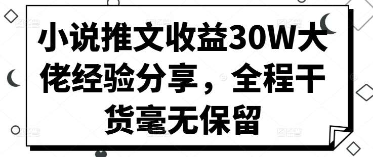 小说推文收益30W大佬经验分享，全程干货毫无保留-泰戈创艺资源库