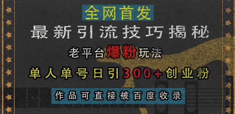 最新引流技巧揭秘，老平台爆粉玩法，单人单号日引300+创业粉，作品可直接被百度收录-泰戈创艺资源库