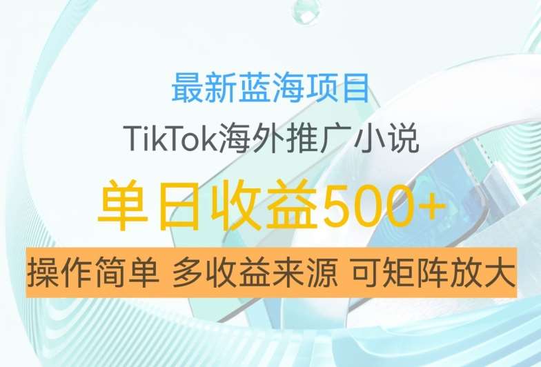 最新蓝海项目，利用tiktok海外推广小说赚钱佣金，简单易学，日入500+，可矩阵放大【揭秘】-泰戈创艺资源库
