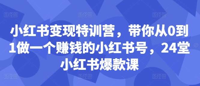 小红书变现特训营，带你从0到1做一个赚钱的小红书号，24堂小红书爆款课-泰戈创艺资源库