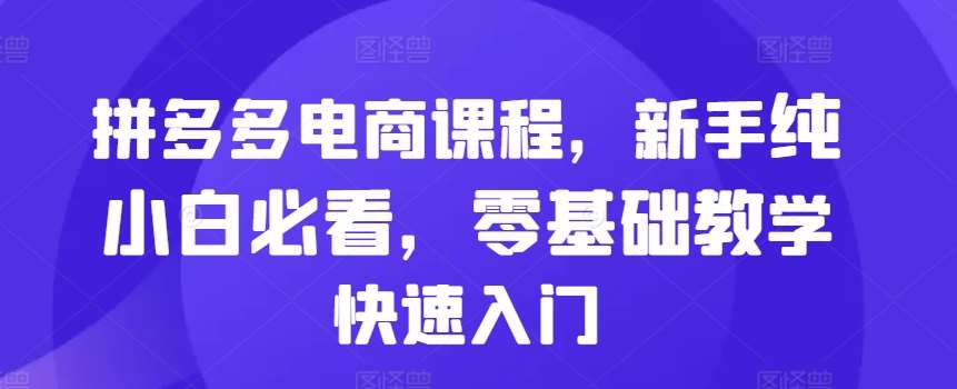 拼多多电商课程，新手纯小白必看，零基础教学快速入门-泰戈创艺资源库