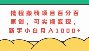 携程搬砖项目，百分百原创，可实操变现，新手小白月入1000+-泰戈创艺资源库