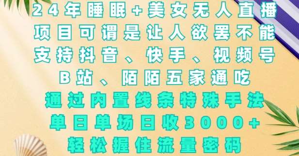 2024年睡眠+美女无人直播，通过内置线条特殊手法，单场日收3k+，轻松握住流量密码【揭秘】-泰戈创艺资源库