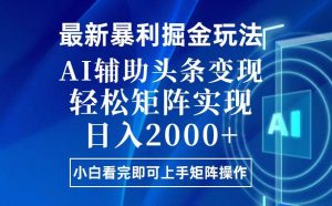 （13713期）今日头条最新暴利掘金玩法，思路简单，上手容易，AI辅助复制粘贴，轻松…-泰戈创艺资源库