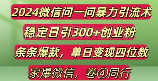 2024最新微信问一问暴力引流300+创业粉,条条爆款单日变现四位数【揭秘】-泰戈创艺资源库