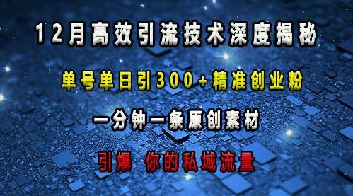最新高效引流技术深度揭秘 ，单号单日引300+精准创业粉，一分钟一条原创素材，引爆你的私域流量-泰戈创艺资源库