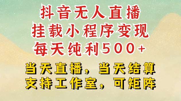 抖音无人直播挂载小程序变现每天纯利500+当天直播，当天结算支持工作室，可矩阵【揭秘】-泰戈创艺资源库