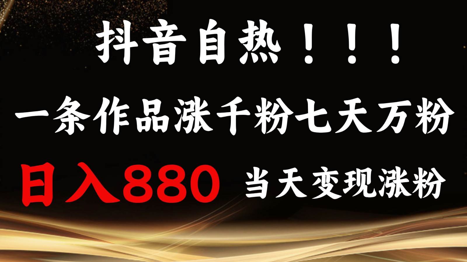 抖音小红书自热，一条作品1000粉，7天万粉，单日变现880收益-泰戈创艺资源库