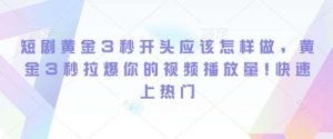 短剧黄金3秒开头应该怎样做,黄金3秒拉爆你的视频播放量,快速上热门-泰戈创艺资源库