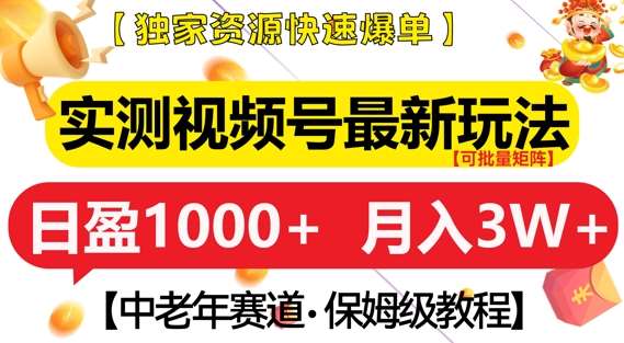 实测视频号最新玩法，中老年赛道，独家资源，月入过W+【揭秘】-泰戈创艺资源库