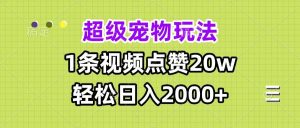 (13578期)超级宠物视频玩法,1条视频点赞20w,轻松日入2000+-泰戈创艺资源库