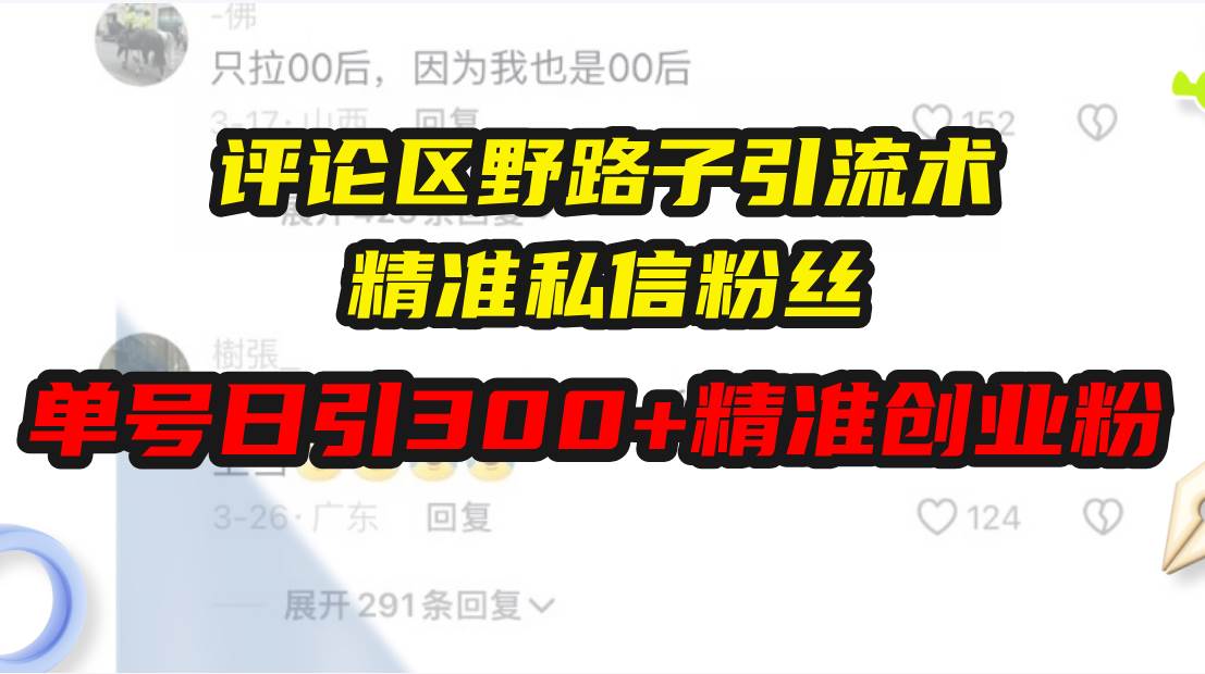 （13676期）评论区野路子引流术，精准私信粉丝，单号日引流300+精准创业粉-泰戈创艺资源库