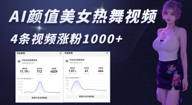 AI颜值美女热舞视频，4条视频涨粉1000+，实测6分钟一条-泰戈创艺资源库