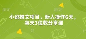小说推文项目,新人操作6天,每天3位数分享课-泰戈创艺资源库