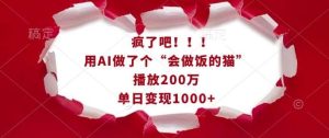 疯了吧!用AI做了个“会做饭的猫”,播放200万,单日变现1k-泰戈创艺资源库